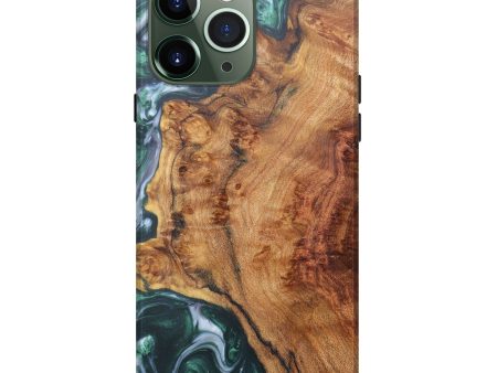 iPhone 13 Pro Max Wood+Resin Live Edge Phone Case - Cindy (Dark Green, 607113) For Sale