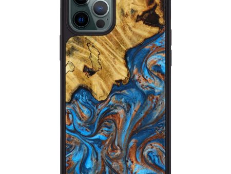 iPhone 12 Pro Max Wood+Resin Phone Case - Zara (Teal & Gold, 609938) Supply