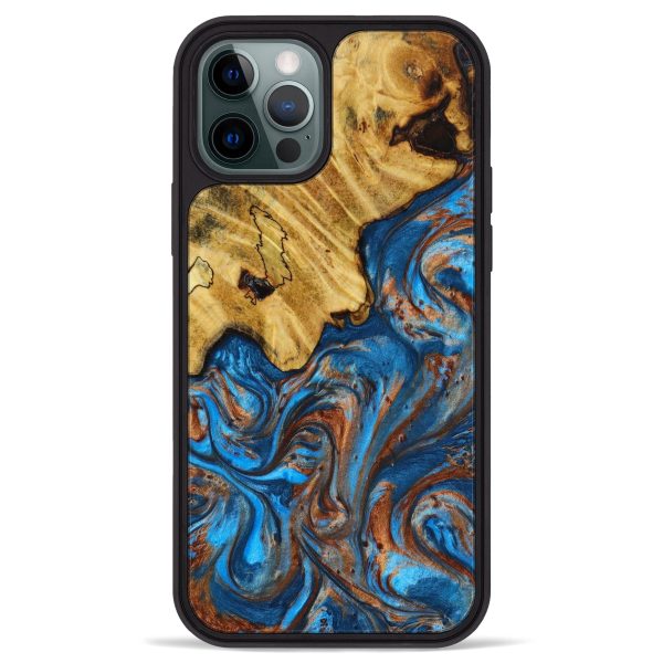 iPhone 12 Pro Max Wood+Resin Phone Case - Zara (Teal & Gold, 609938) Supply