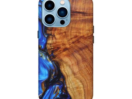 iPhone 14 Pro Wood+Resin Live Edge Phone Case - Adeniyi (Light Blue, 608566) For Discount