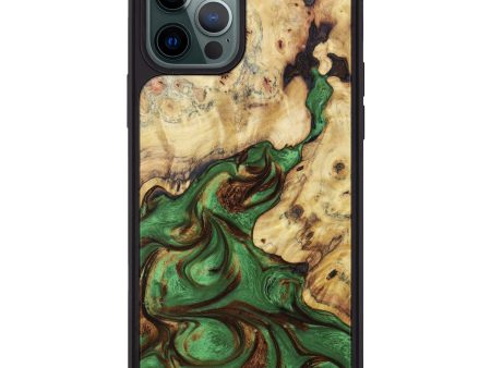 iPhone 12 Pro Max Wood+Resin Phone Case - Dominique (Dark Green, 609407) Fashion