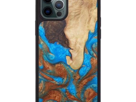 iPhone 12 Pro Max Wood+Resin Phone Case - Diya (Teal & Gold, 609834) Fashion