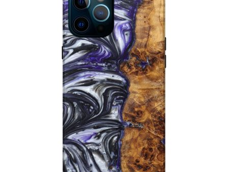 iPhone 12 Pro Max Wood+Resin Live Edge Phone Case - Kaman (Black & White, 606792) For Sale