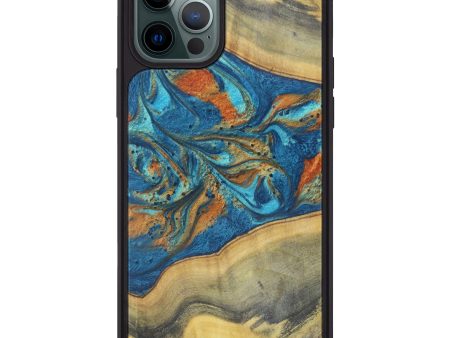 iPhone 12 Pro Max Wood+Resin Phone Case - Deri (Teal & Gold, 603283) Hot on Sale