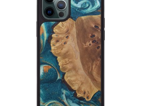 iPhone 12 Pro Max Wood+Resin Phone Case - Iws (Teal & Gold, 606257) Online Hot Sale