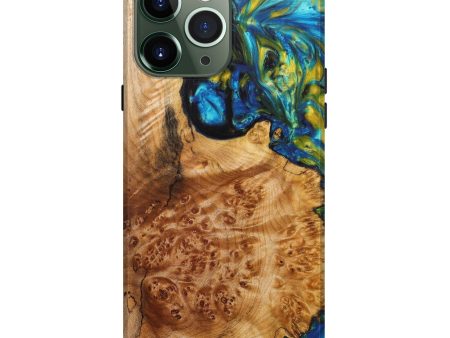 iPhone 13 Pro Max Wood+Resin Live Edge Phone Case - Rosmunda (Teal & Gold, 605591) Online Sale