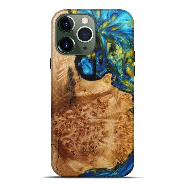 iPhone 13 Pro Max Wood+Resin Live Edge Phone Case - Rosmunda (Teal & Gold, 605591) Online Sale