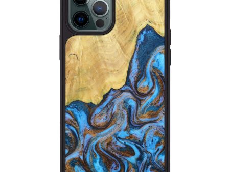 iPhone 12 Pro Max Wood+Resin Phone Case - Kenji (Teal & Gold, 604708) Online