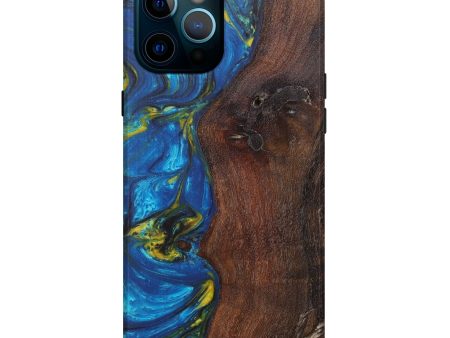 iPhone 12 Pro Max Wood+Resin Live Edge Phone Case - Belvia (Teal & Gold, 606791) Fashion