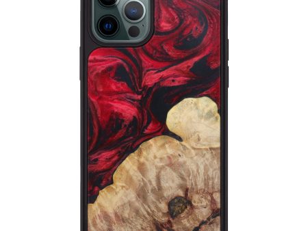 iPhone 12 Pro Max Wood+Resin Phone Case - Jaclin (Dark Red, 606181) For Sale