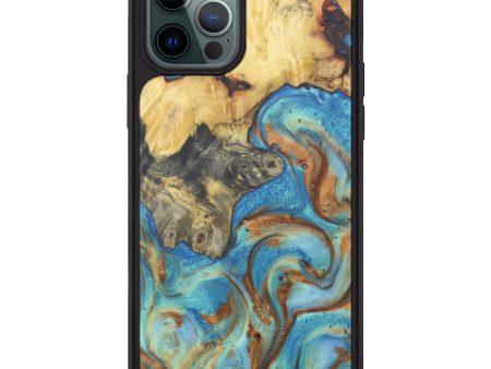 iPhone 12 Pro Max Wood+Resin Phone Case - Sari (Teal & Gold, 604439) For Discount