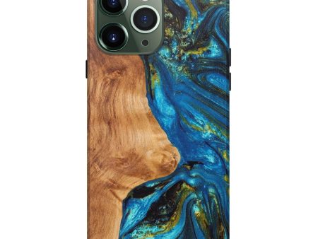 iPhone 13 Pro Max Wood+Resin Live Edge Phone Case - Allegra (Teal & Gold, 606834) For Discount