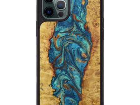 iPhone 12 Pro Max Wood+Resin Phone Case - Dpn (Teal & Gold, 604720) Sale