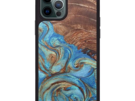 iPhone 12 Pro Max Wood+Resin Phone Case - Aris (Teal & Gold, 604430) For Discount