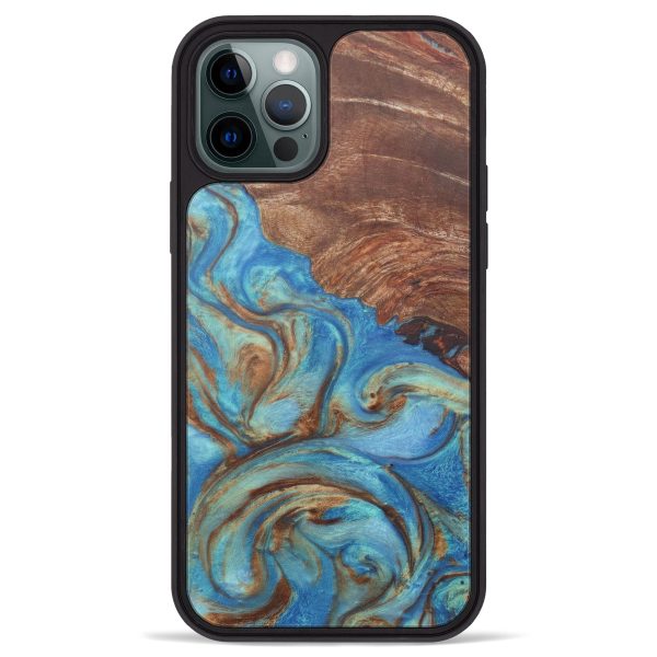 iPhone 12 Pro Max Wood+Resin Phone Case - Aris (Teal & Gold, 604430) For Discount