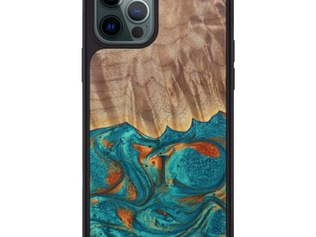 iPhone 12 Pro Max Wood+Resin Phone Case - Kimberlyn (Teal & Gold, 604726) Cheap