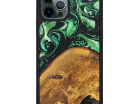 iPhone 12 Pro Max Wood+Resin Phone Case - Ynez (Teal & Gold, 609162) For Discount