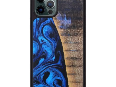 iPhone 12 Pro Max Wood+Resin Phone Case - Celina (Dark Blue, 608358) Cheap