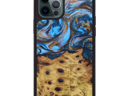 iPhone 12 Pro Max Wood+Resin Phone Case - Klarika (Teal & Gold, 604751) Cheap