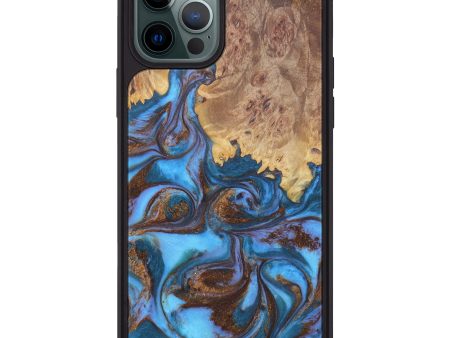 iPhone 12 Pro Max Wood+Resin Phone Case - Johnna (Teal & Gold, 604391) Online Sale