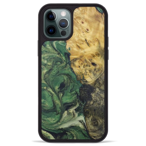 iPhone 12 Pro Max Wood+Resin Phone Case - Gilemette (Dark Green, 603669) Sale