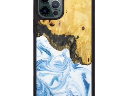 iPhone 12 Pro Max Wood+Resin Phone Case - Novelia (Light Blue, 603881) Cheap