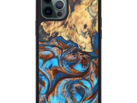 iPhone 12 Pro Max Wood+Resin Phone Case - Blanche (Teal & Gold, 609118) Fashion