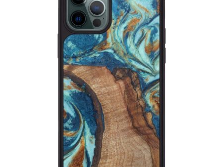 iPhone 12 Pro Max Wood+Resin Phone Case - Win (Teal & Gold, 604395) Supply