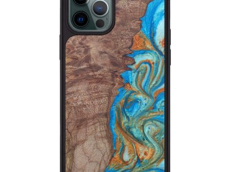 iPhone 12 Pro Max Wood+Resin Phone Case - Audrey (Teal & Gold, 604417) For Cheap