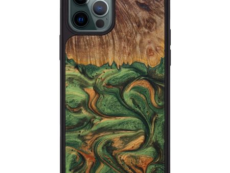 iPhone 12 Pro Max Wood+Resin Phone Case - Upen (Dark Green, 603843) For Sale