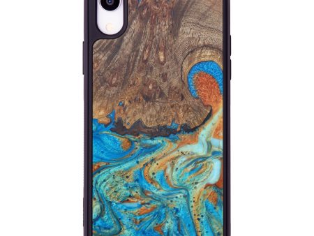 iPhone Xr Wood+Resin Phone Case - Devonna (Teal & Gold, 604408) Cheap