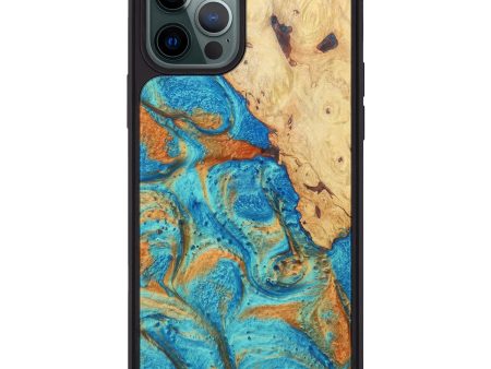 iPhone 12 Pro Max Wood+Resin Phone Case - Amour (Teal & Gold, 604484) Fashion