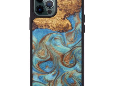 iPhone 12 Pro Max Wood+Resin Phone Case - Evvie (Teal & Gold, 604423) Online