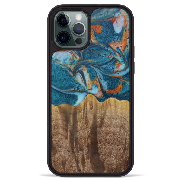 iPhone 12 Pro Max Wood+Resin Phone Case - Adele (Teal & Gold, 606251) Online now