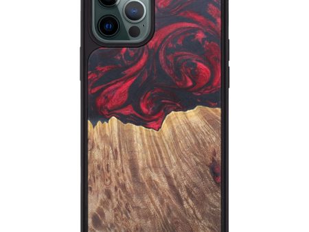 iPhone 12 Pro Max Wood+Resin Phone Case - Cyril (Dark Red, 608298) Supply