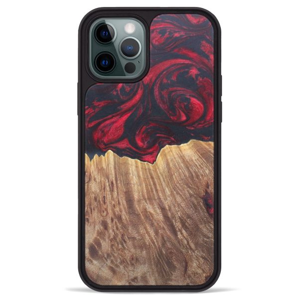 iPhone 12 Pro Max Wood+Resin Phone Case - Cyril (Dark Red, 608298) Supply