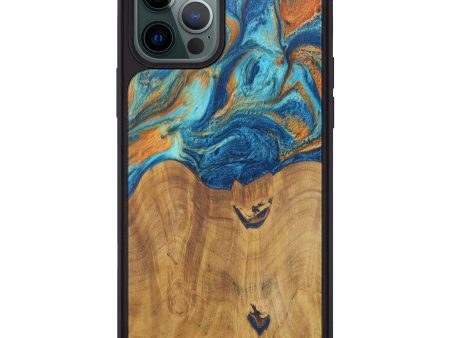 iPhone 12 Pro Max Wood+Resin Phone Case - Conchita (Teal & Gold, 603268) Sale